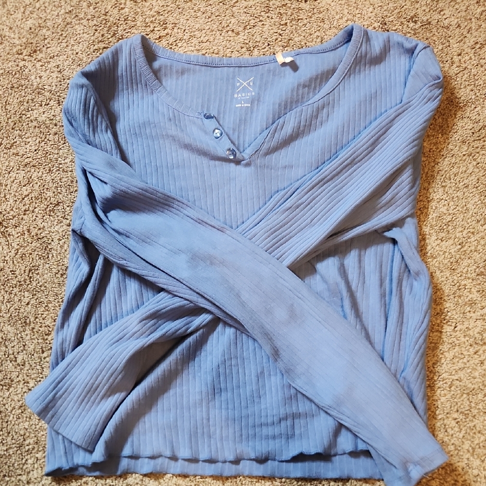 PacSun Blue Ribbed Long Sleeve Top